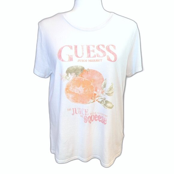 Guess | Eco Organic Cotton Blend White Fruit Graphic Print Easy Tee | Medium - Picture 3 of 12